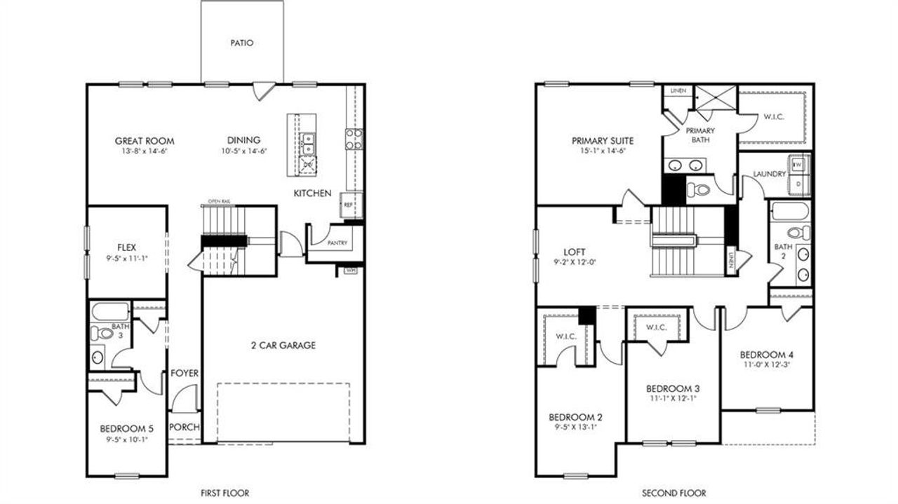 2D floor plan layout of this home in Northwoods at Mirror Lake, Villa Rica, GA (Image 2).