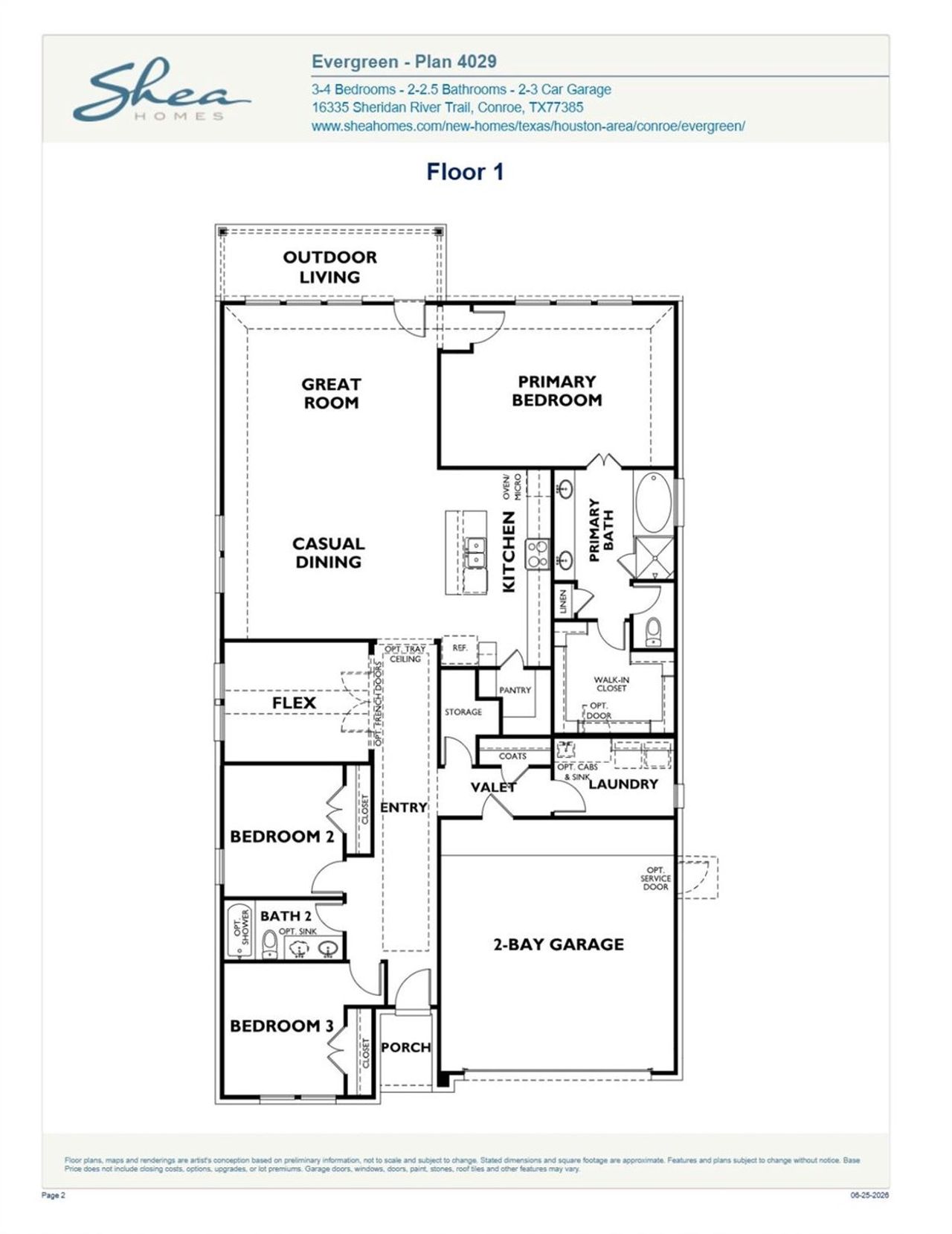 2D floor plan layout of this home in Evergreen 50', Conroe, TX (Image 2).