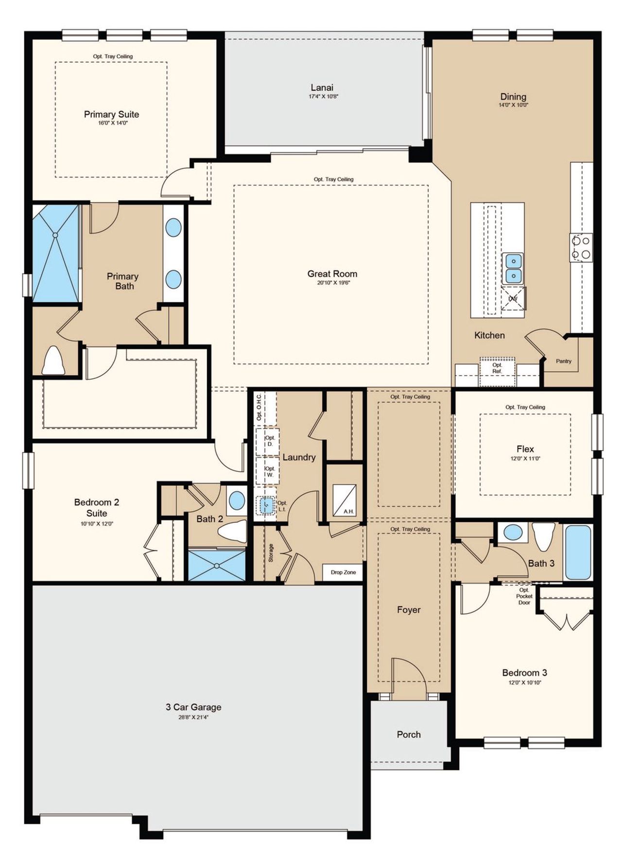 2D floor plan layout of this home in Esplanade at Coasterra, Palmetto, FL (Image 2).