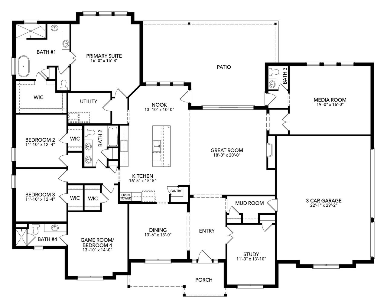2D floor plan layout of this home in Oak Creek Ranch, Midlothian, TX (Image 2).