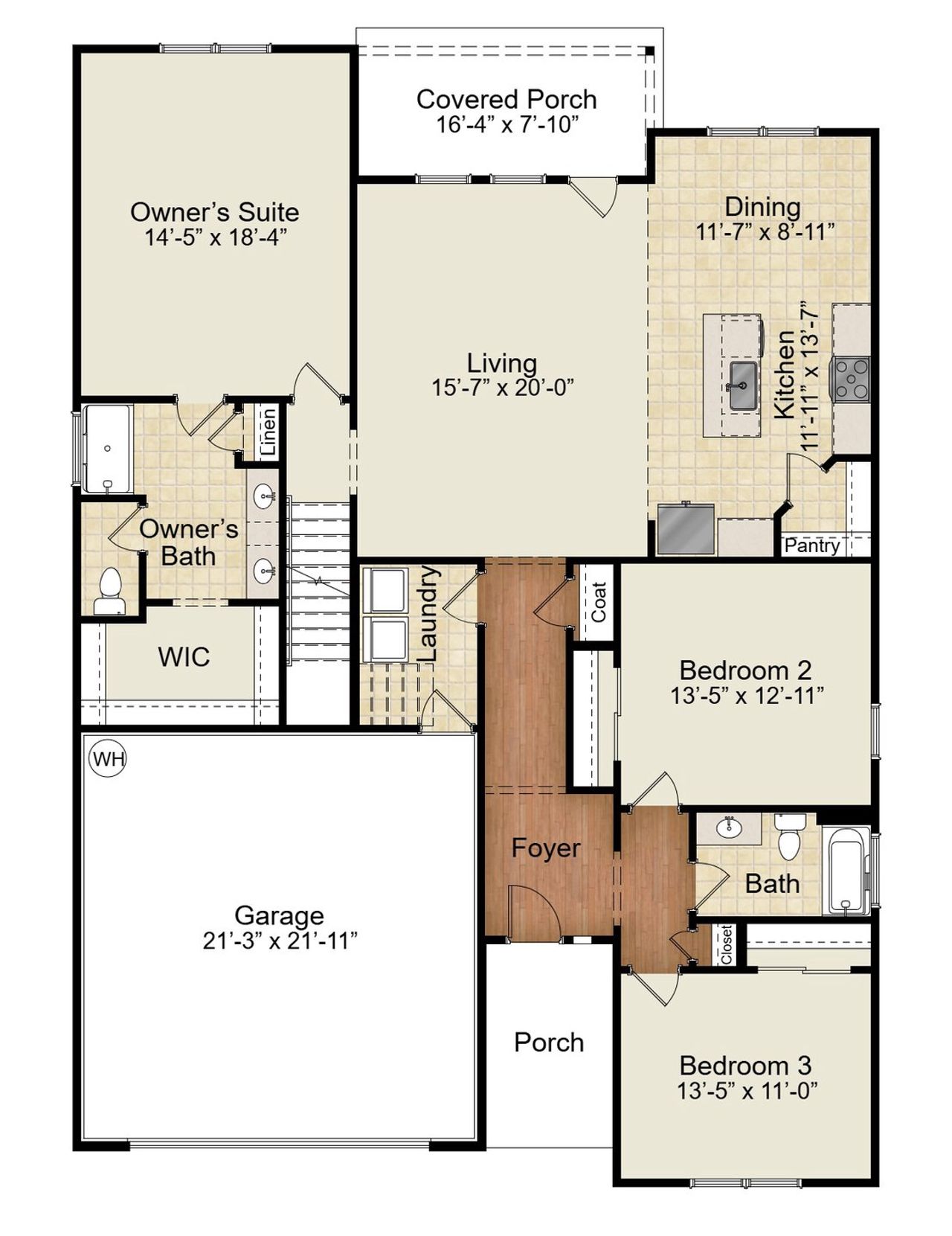 2D floor plan layout of this home in Holly Ridge, Greenville, SC (Image 2).