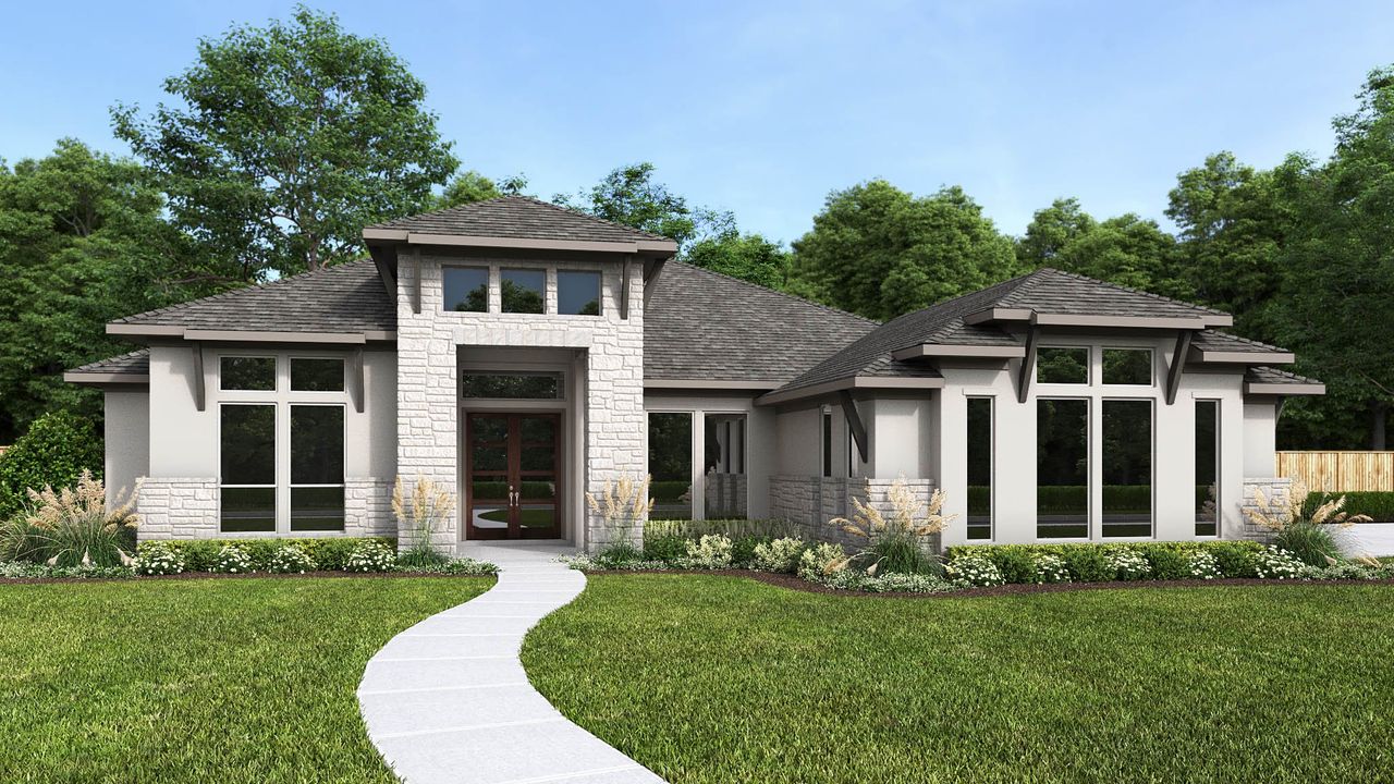 Representative exterior photo of a completed home built from the 3435A by Perry Homes in Santa Rita Ranch 90', Liberty Hill, TX (Image 2).