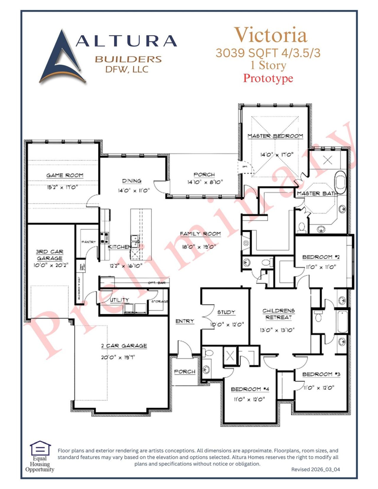 2D floor plan layout for the Victoria by Altura Homes in Valley View, Royse City, TX (Image 2).