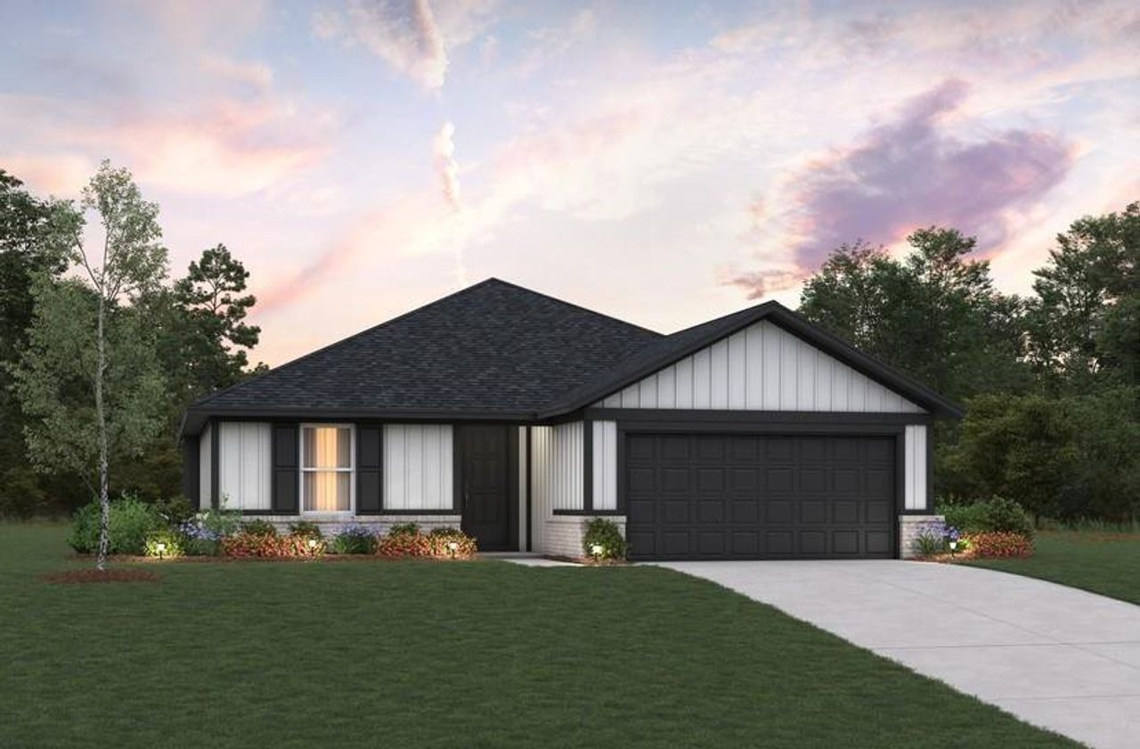 Front exterior of a new home in Laurel Landing, Alvin, TX, highlighting curb appeal (Image 2).