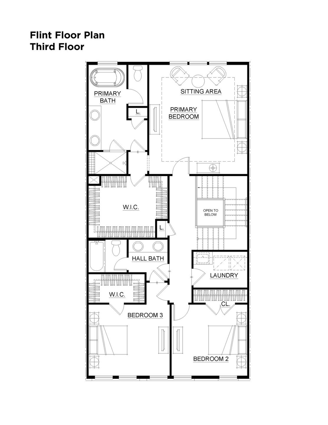 2D floor plan layout for the Flint by UnionMain Homes in Echo Park, Suwanee, GA (Image 2).
