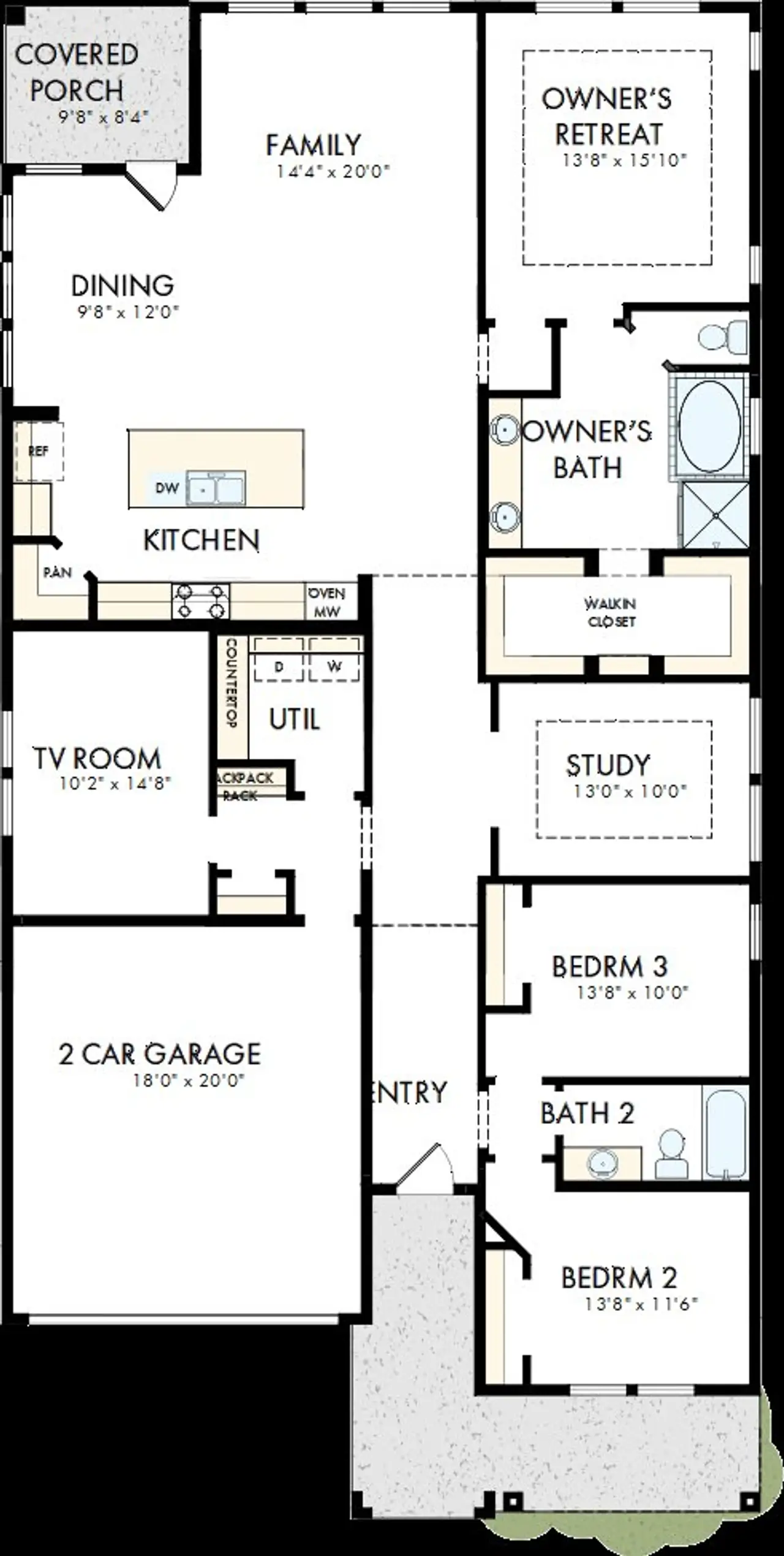 2D floor plan layout of this home in Monterra - Gardens, Fate, TX (Image 2).