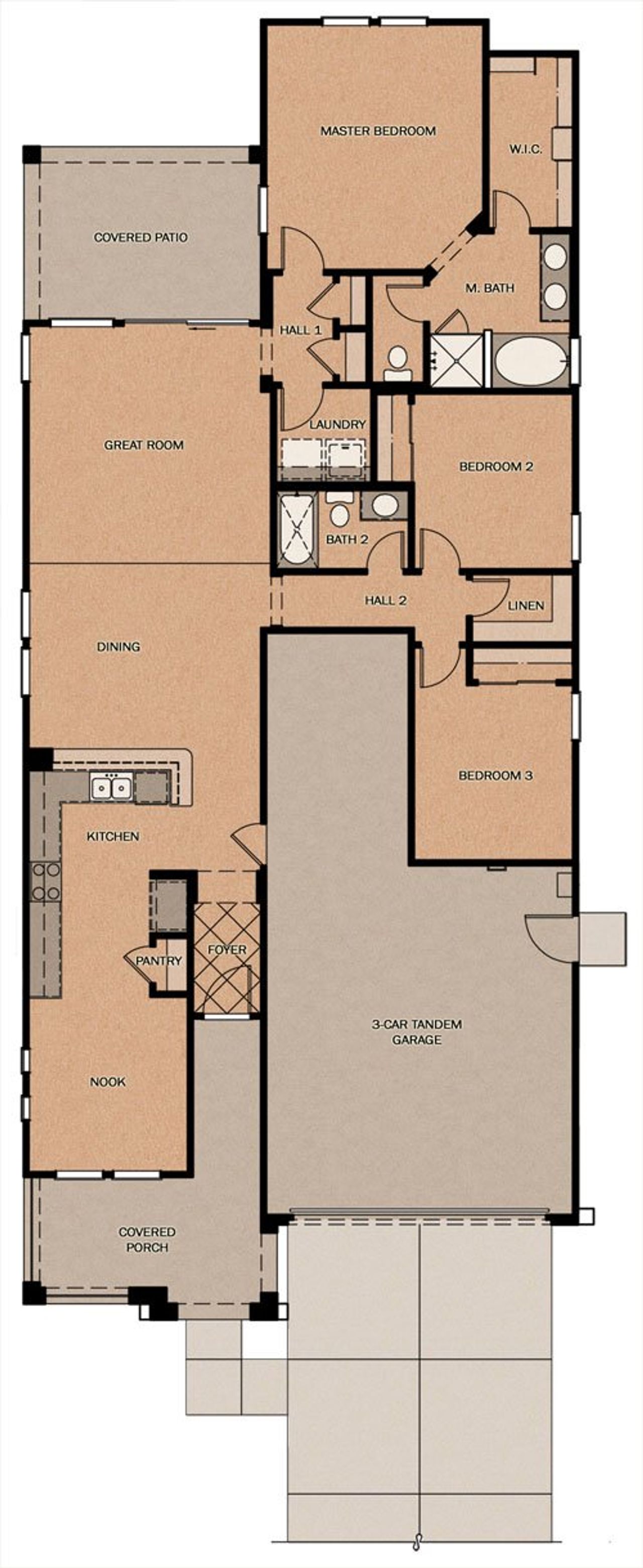 2D floor plan layout of this home in Meadows at Barney Farms, Queen Creek, AZ (Image 2).
