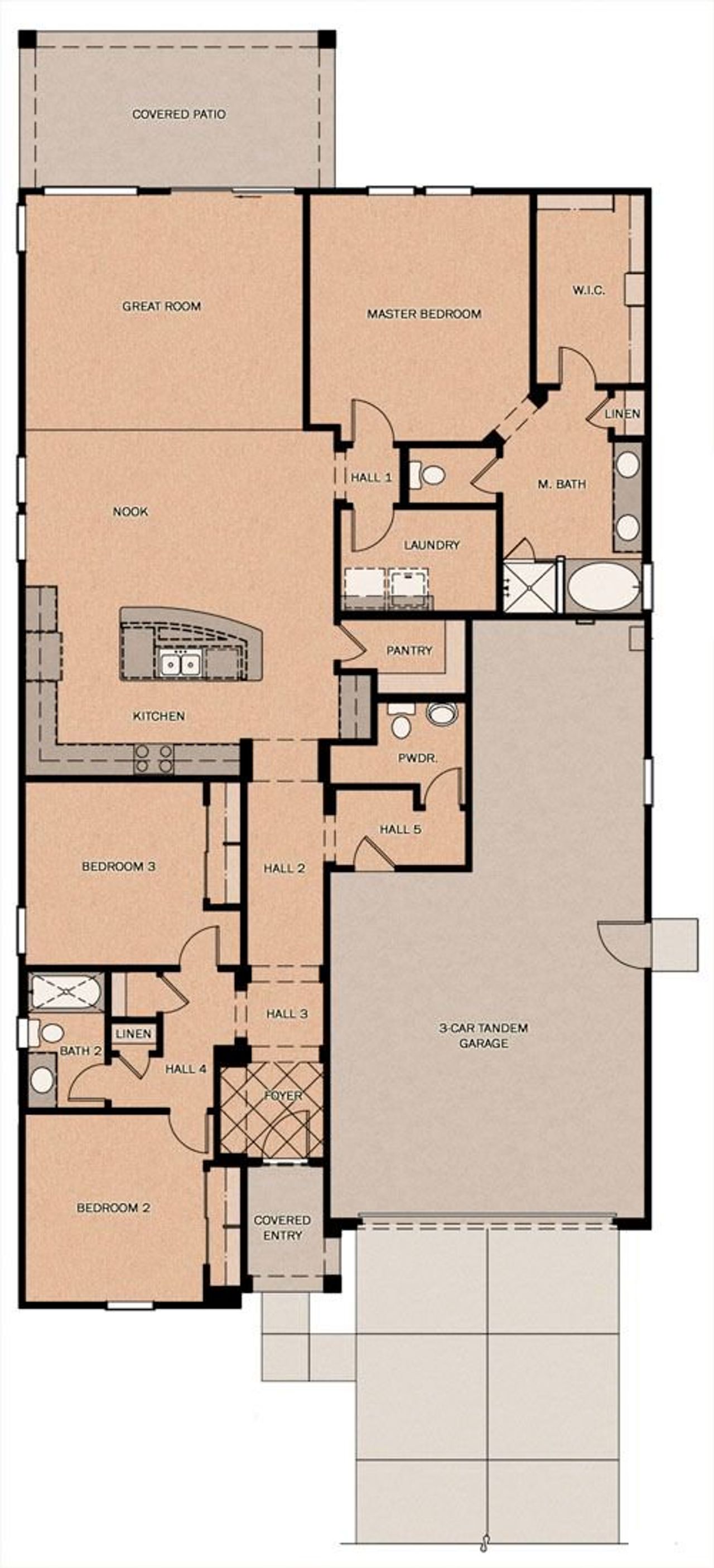 2D floor plan layout of this home in Orchard at Barney Farms, Queen Creek, AZ (Image 2).