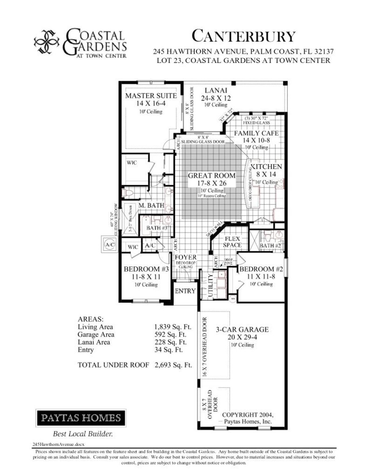2D floor plan layout of this home in Coastal Gardens at Town Center, Palm Coast, FL (Image 2).