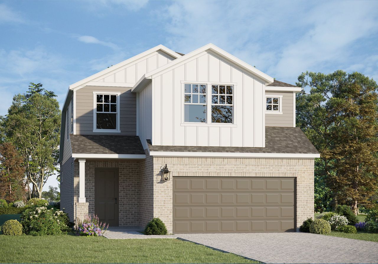 Representative exterior photo of a completed home built from the Jackie 3222 by GFO Home in Highland Village, Georgetown, TX (Image 2). Representative exterior photo of a completed home built from the Jackie 3222 by GFO Home in Highland Village, Georgetown, TX (Image 2).