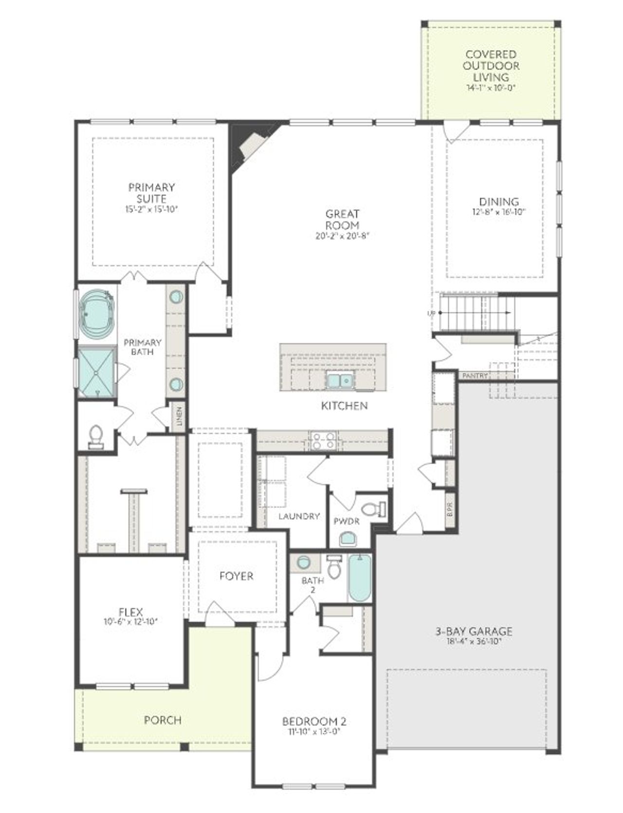 2D floor plan layout for the Fulbright by Tri Pointe Homes in Dunham Pointe, Cypress, TX (Image 2).