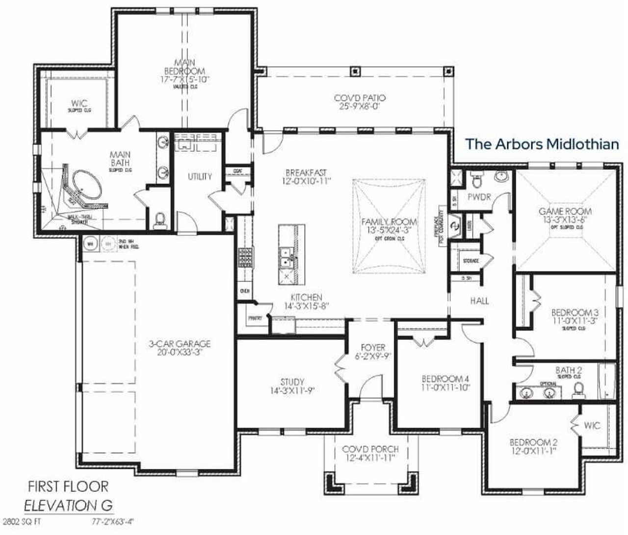 2D floor plan layout of this home in The Arbors Midlothian, Midlothian, TX (Image 2).