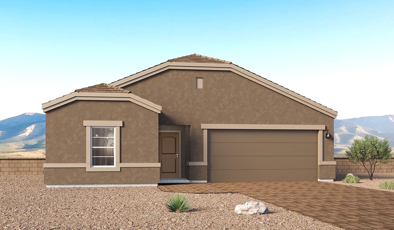Representative exterior photo of a completed home built from the Thomas - Plan 1704 by D.R. Horton in Solterra, Green Valley, AZ (Image 2).