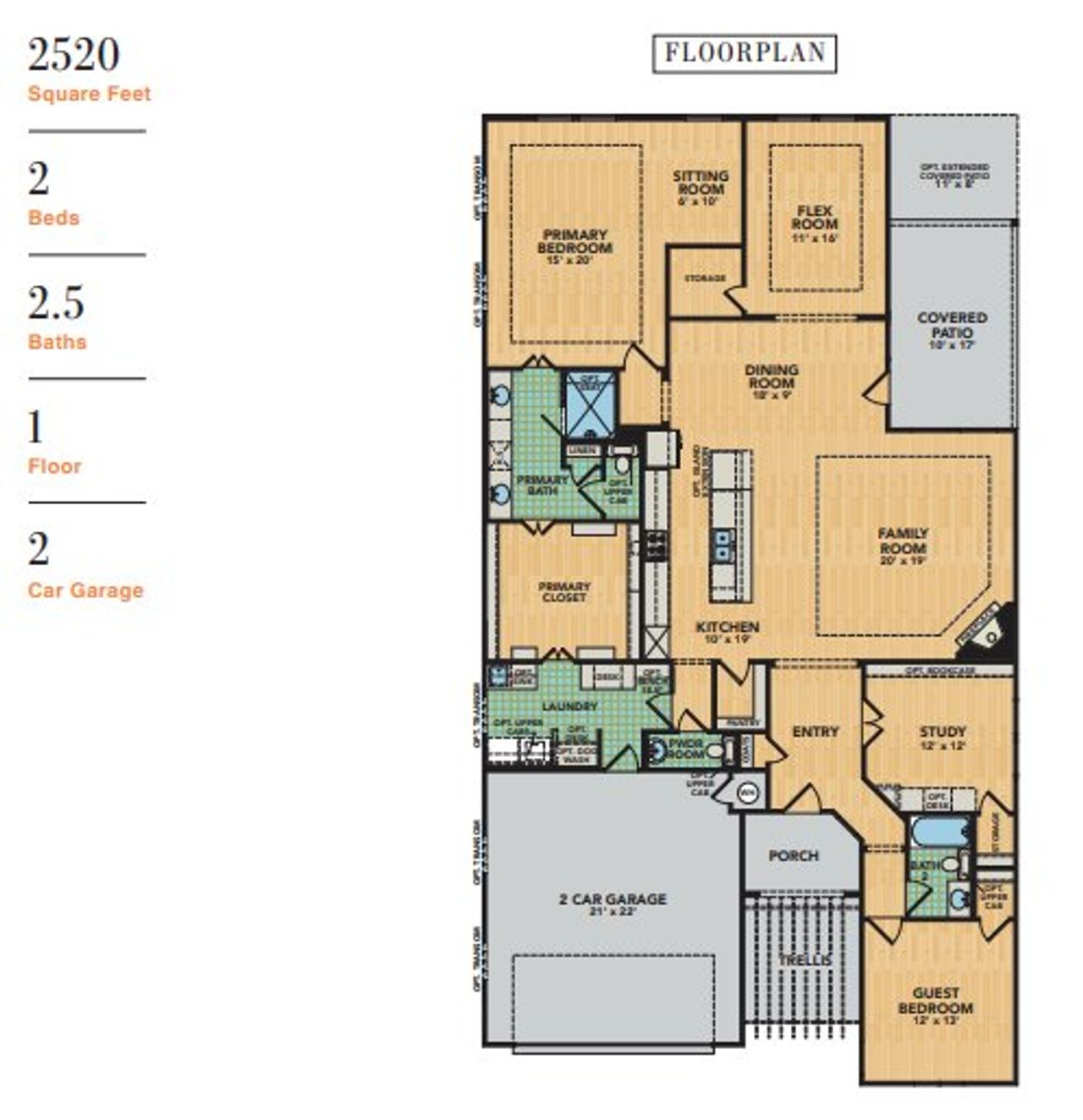 2D floor plan layout for the Castella by Ladera Texas in Ladera Little Elm, Little Elm, TX (Image 2).