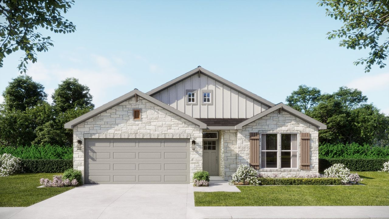 Representative exterior photo of a completed home built from the Medina by Flintrock Builder in Rancho San Gabriel, Georgetown, TX (Image 2).