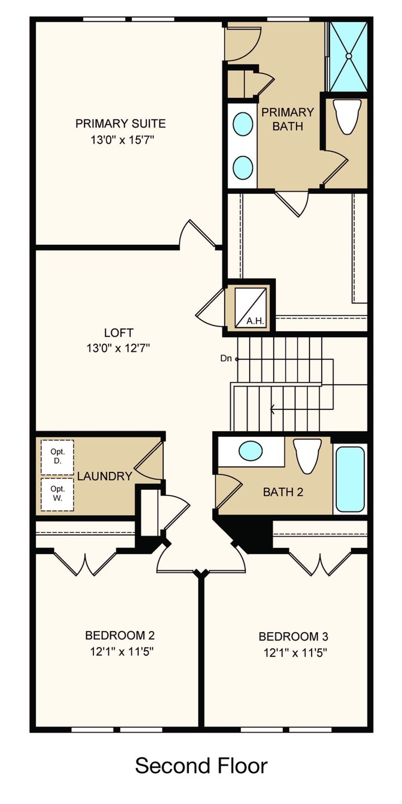 2D floor plan layout of this home in Cherry Elm at SilverLeaf, St. Augustine, FL (Image 2).