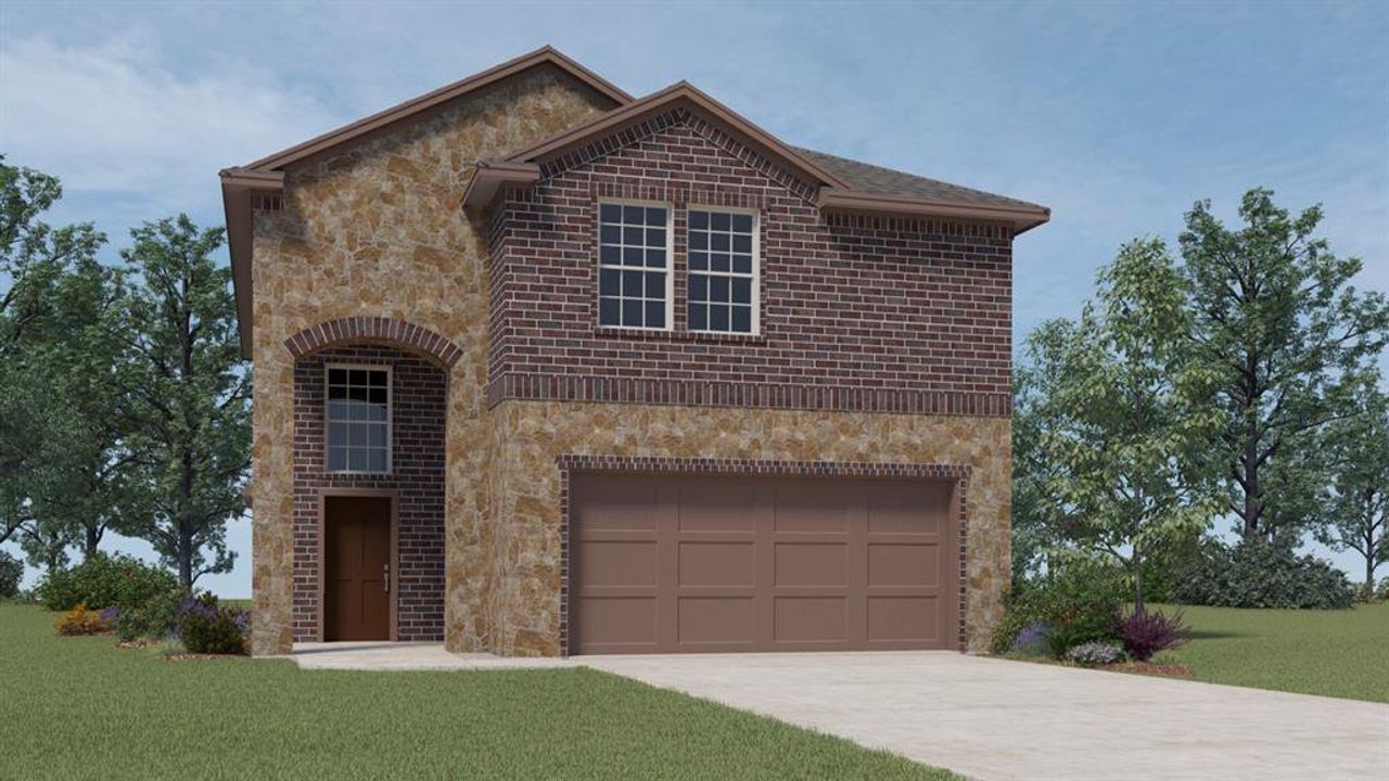 Front exterior of a new home in Wildcat Ranch, Crandall, TX, highlighting curb appeal (Image 2).