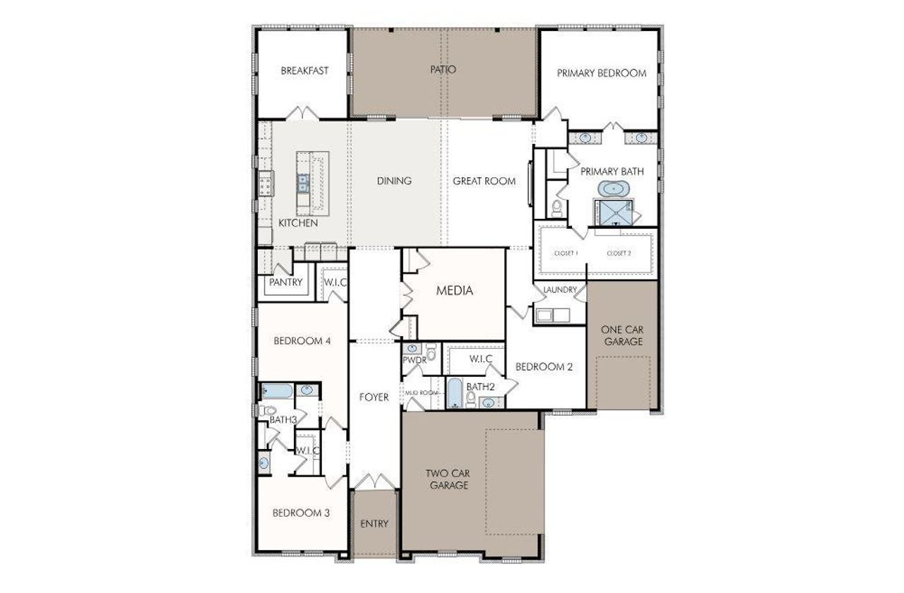A detailed layout illustrates a modern single-story floor plan with ample living spaces. A detailed layout illustrates a modern single-story floor plan with ample living spaces.