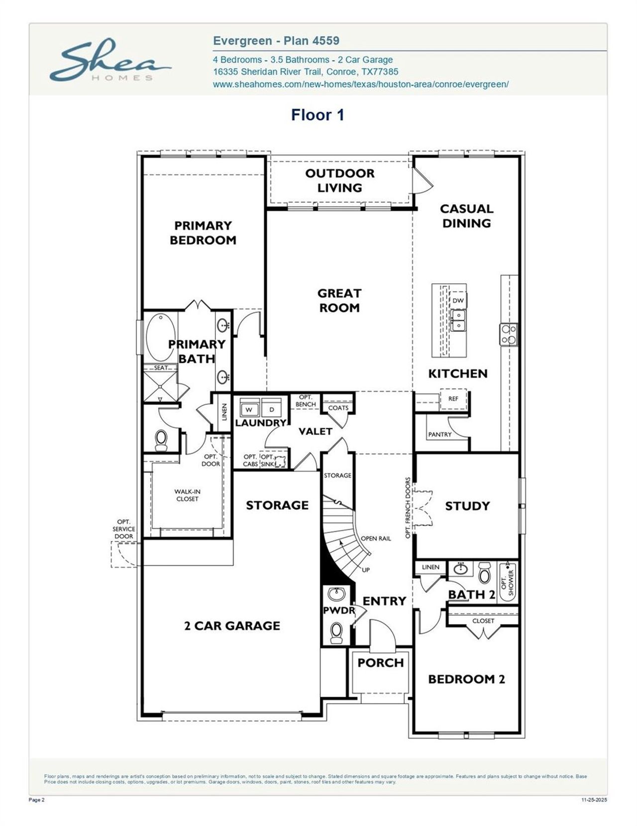 2D floor plan layout of this home in , Conroe, TX (Image 2).