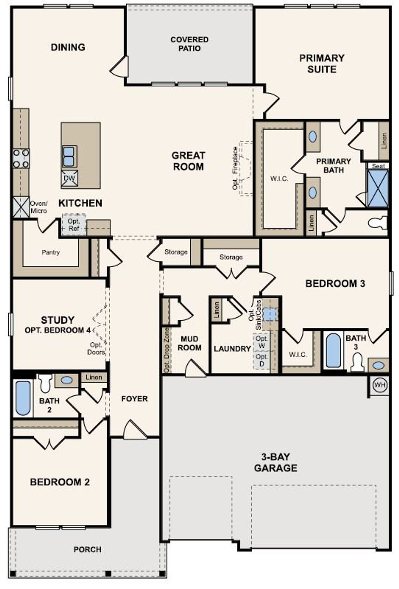 2D floor plan layout for the Everglade - 2470 by Century Communities in Homestead, Schertz, TX (Image 2). 2D floor plan layout for the Everglade - 2470 by Century Communities in Homestead, Schertz, TX (Image 2).