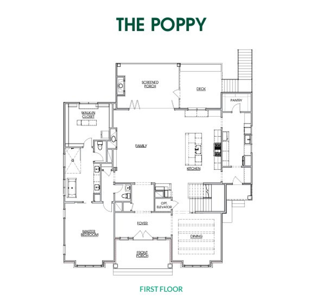 2D floor plan layout for the The Poppy by Ken Harvey Homes in Sorrell Oaks, Youngsville, NC (Image 2).