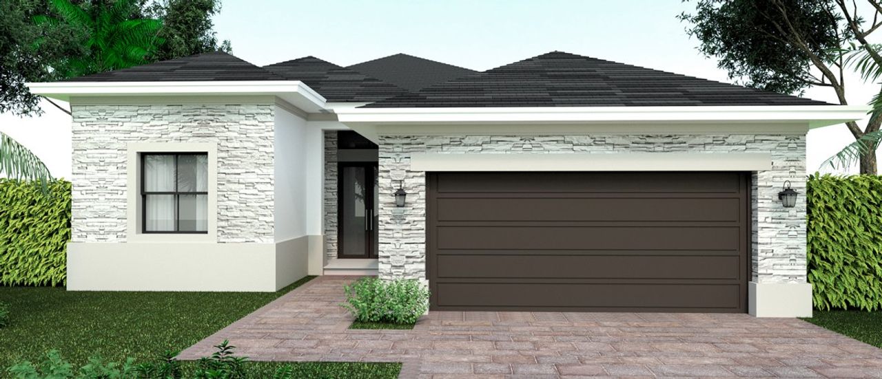 Representative exterior photo of a completed home built from the Azalea by Century Homebuilders Group in Century Heights, Miami, FL (Image 2). Representative exterior photo of a completed home built from the Azalea by Century Homebuilders Group in Century Heights, Miami, FL (Image 2).