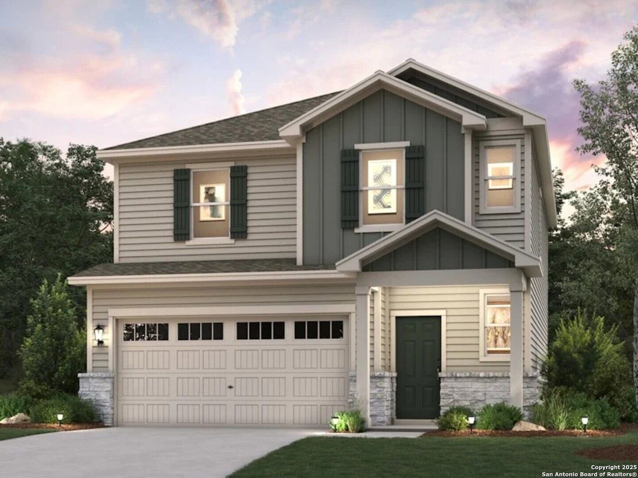 Front exterior of a new home in Agave, San Antonio, TX, highlighting curb appeal (Image 2). Front exterior of a new home in Agave, San Antonio, TX, highlighting curb appeal (Image 2).