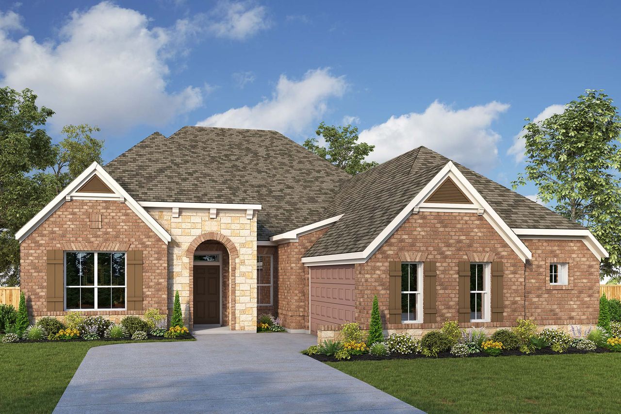 Representative exterior photo of a completed home built from the The Chamberlaine by David Weekley Homes in Redden Farms - Manor Series, Midlothian, TX (Image 2).