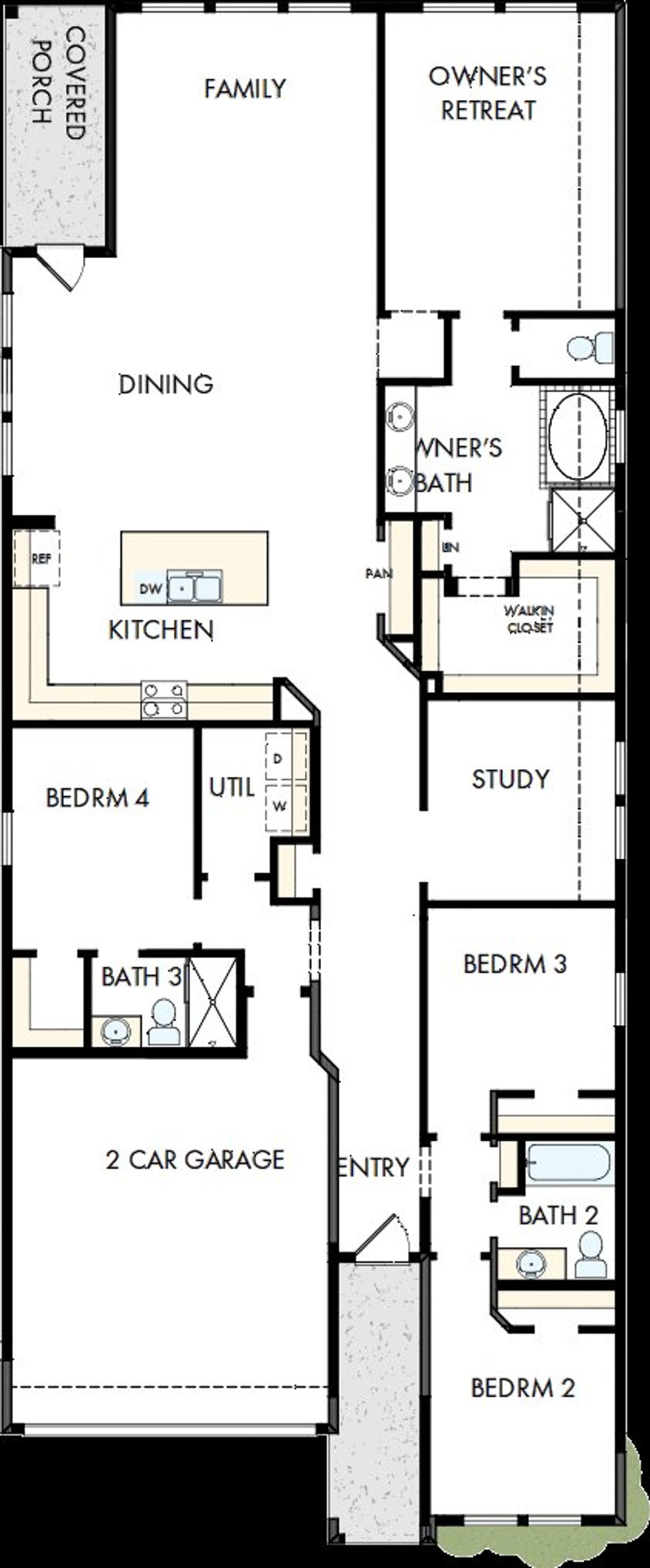 2D floor plan layout of this home in Brookewater 45' Homesites, Rosenberg, TX (Image 2).