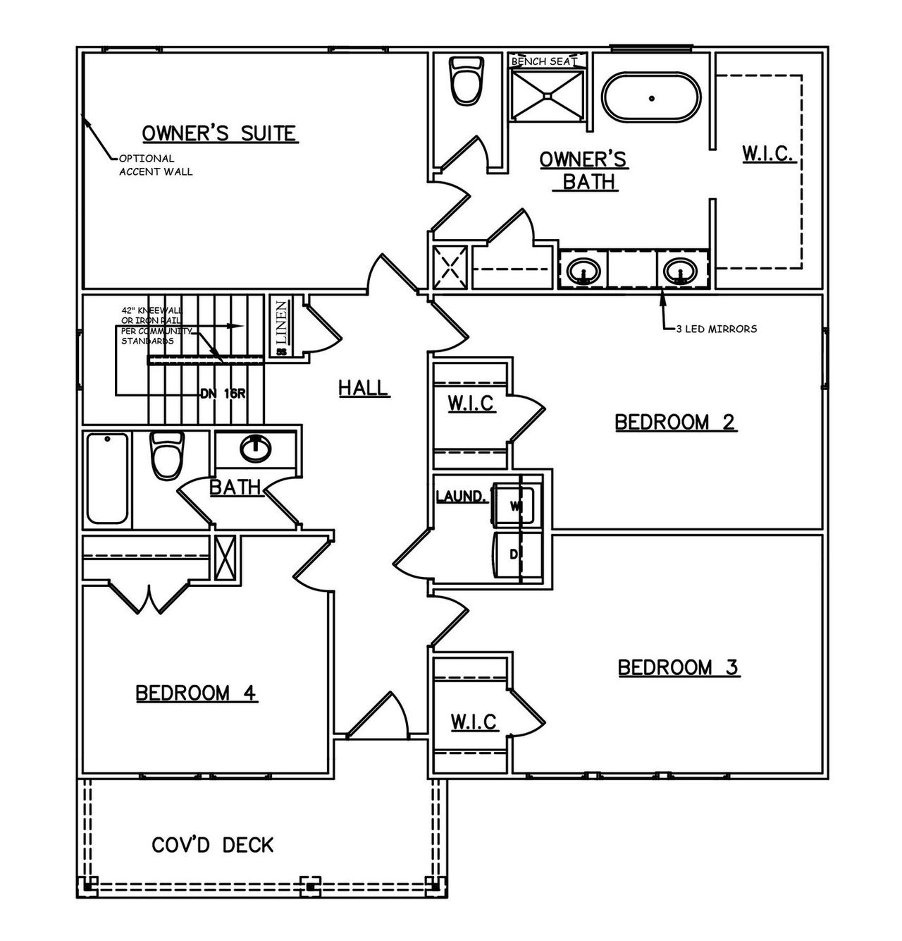 2D floor plan layout for the Jodeco Double Deck - Single Family Homes by Dream Finders Homes in River Walk Farm, Covington, GA (Image 2).
