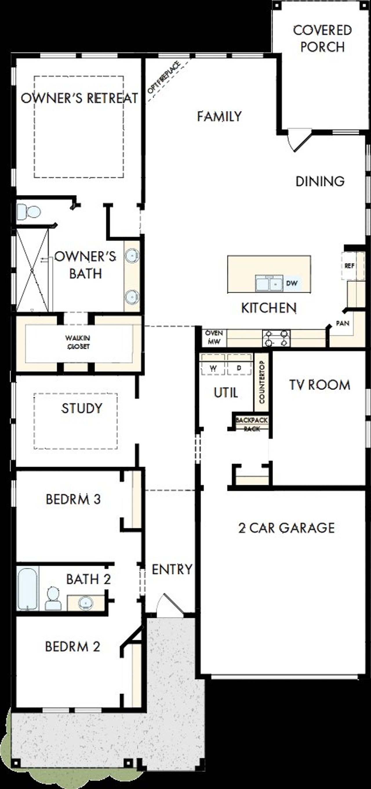 2D floor plan layout of this home in Pecan Square - Gardens, Northlake, TX (Image 2).