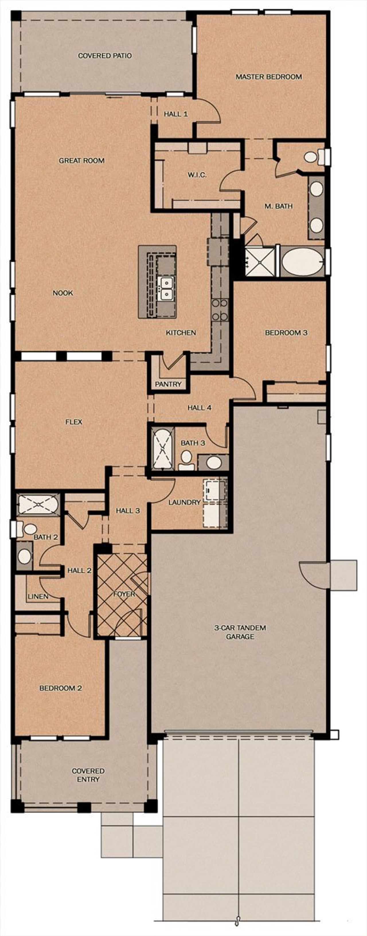 2D floor plan layout of this home in Meadows at Barney Farms, Queen Creek, AZ (Image 2).