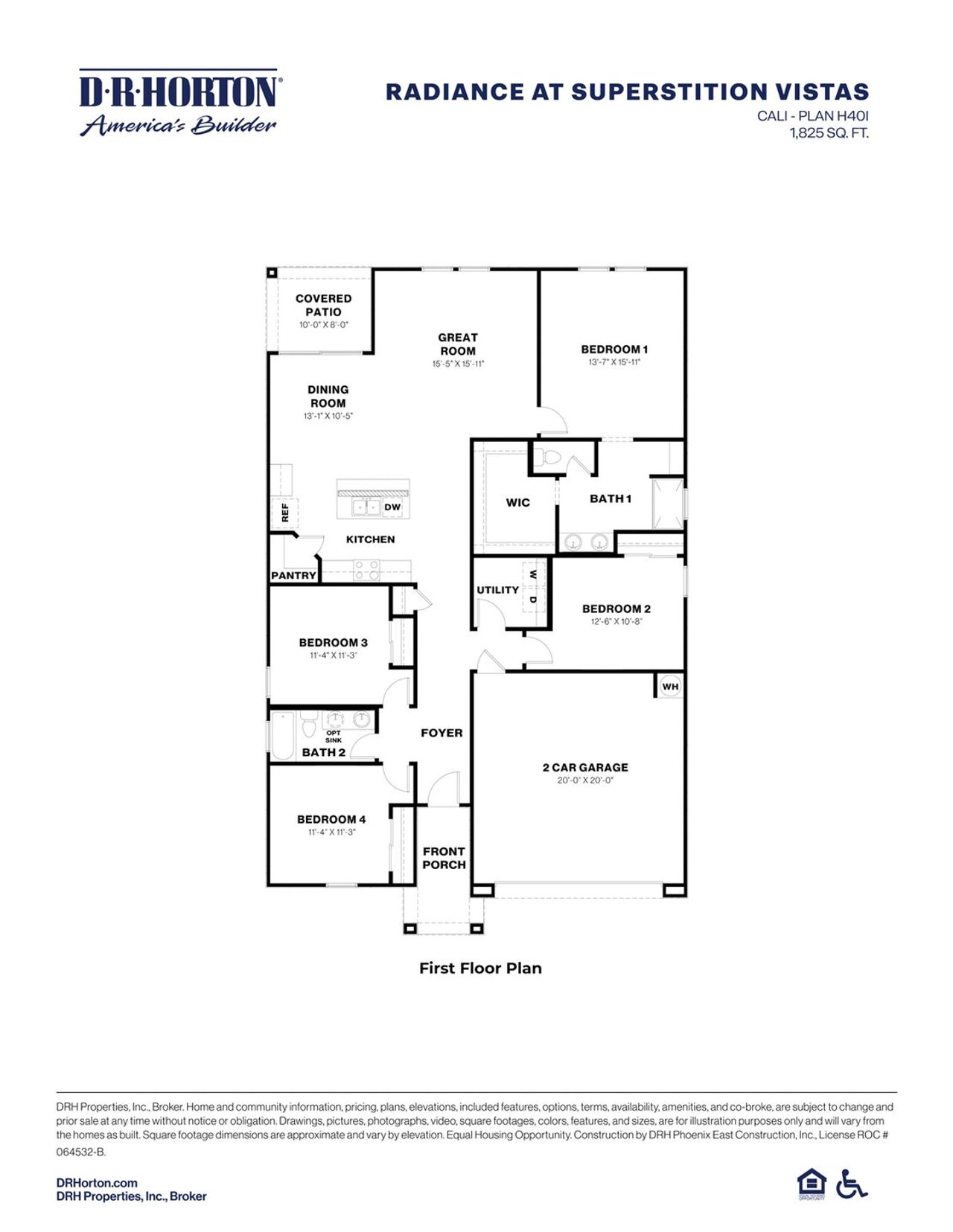 2D floor plan layout of this home in Radiance at Superstition Vistas, Apache Junction, AZ (Image 2).