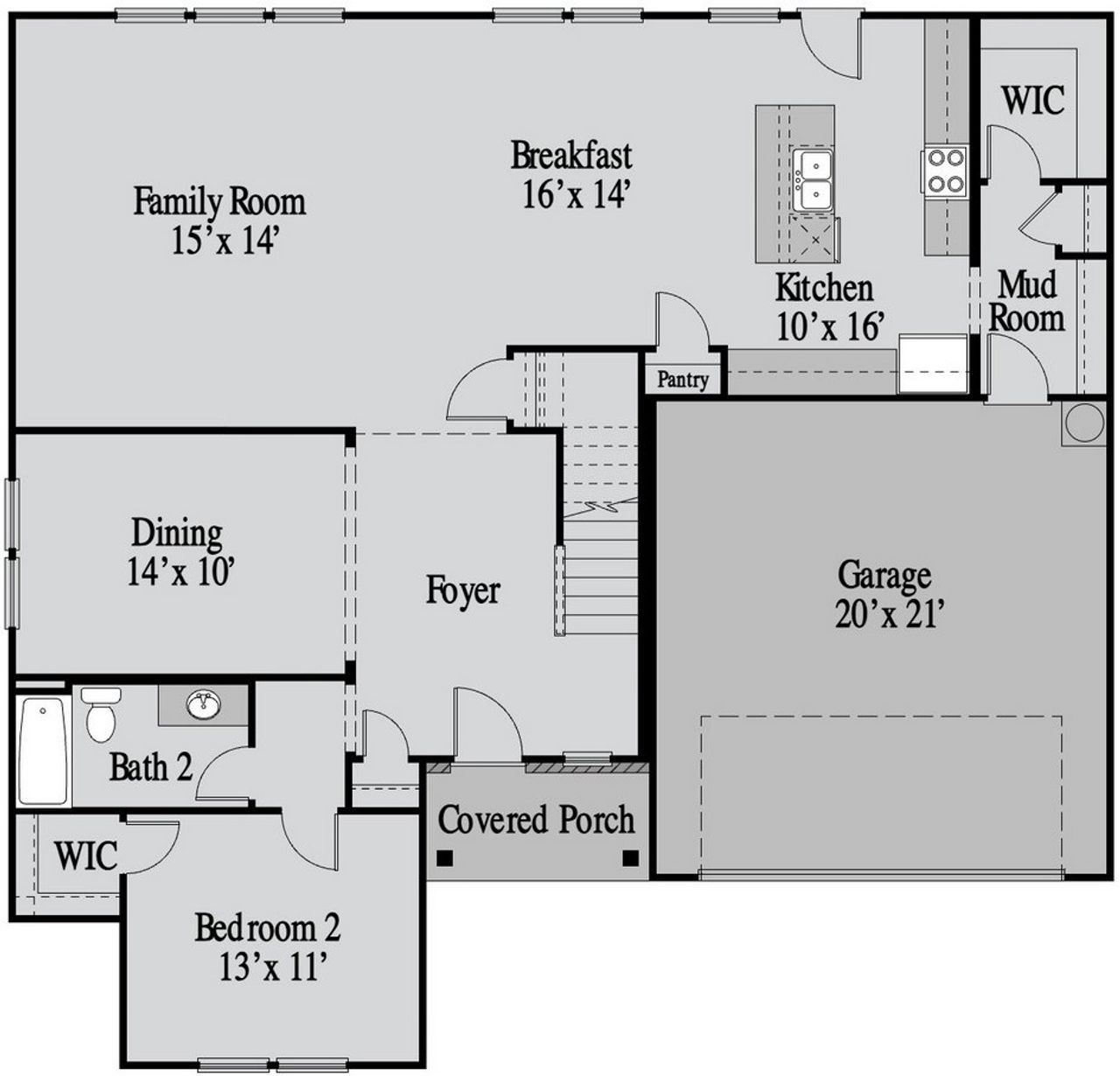2D floor plan layout for the Madison by UnionMain Homes in Maddox Landing, Hoschton, GA (Image 2).