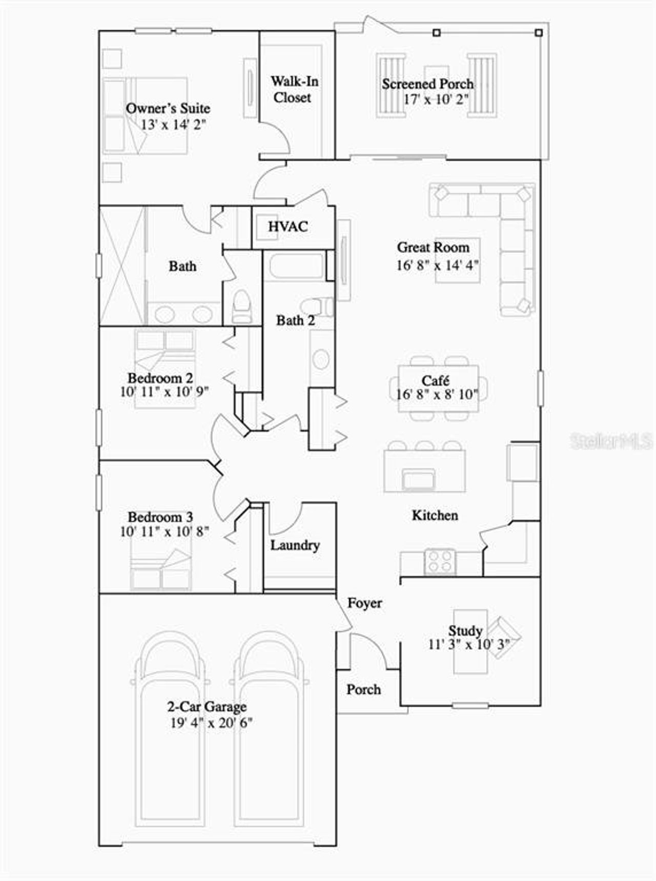 2D floor plan layout of this home in Pioneer Ranch, Ocala, FL (Image 2).
