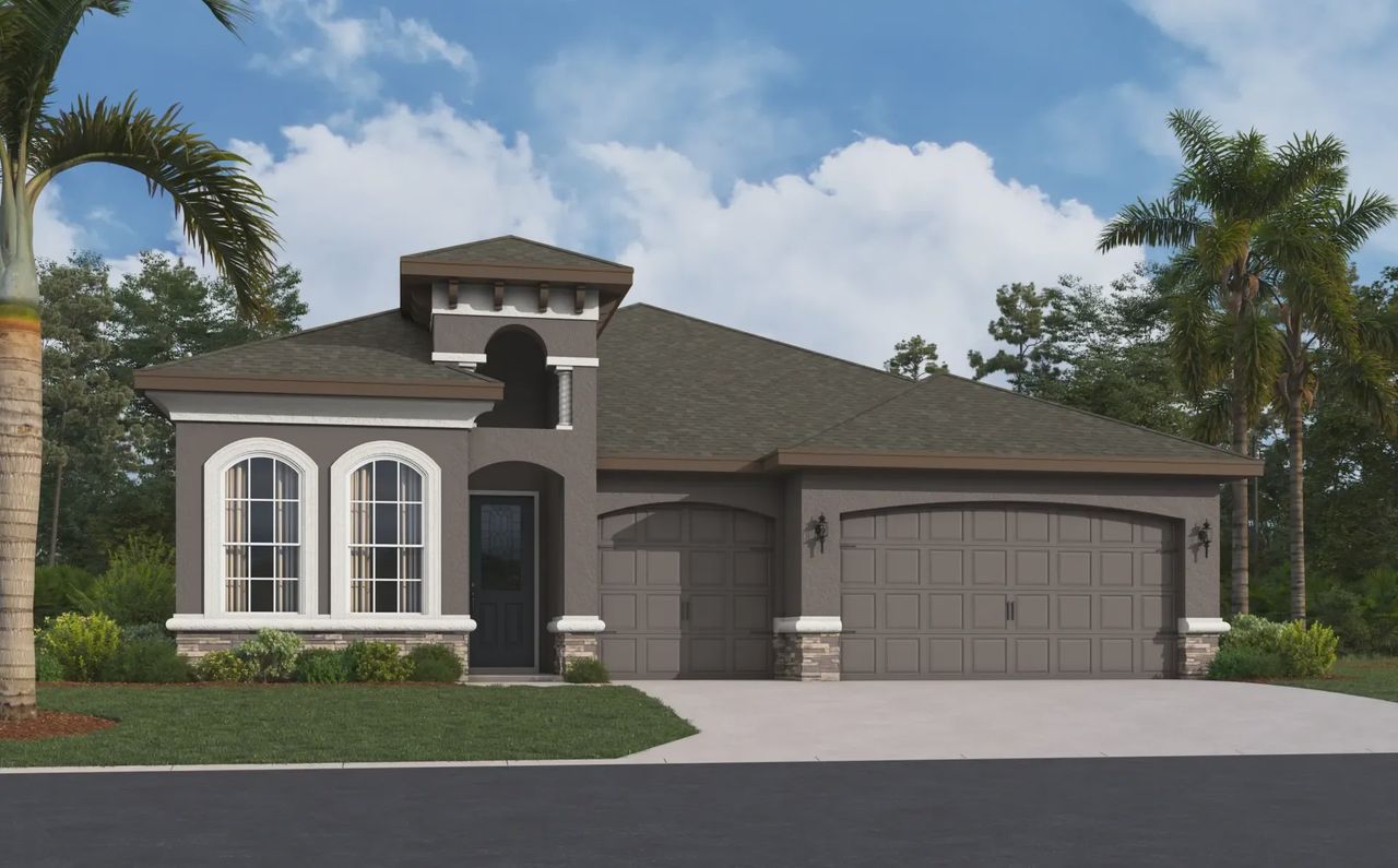 Representative exterior photo of a completed home built from the Raffaello by Vitale Homes in Hidden Ridge, New Port Richey, FL (Image 2). Representative exterior photo of a completed home built from the Raffaello by Vitale Homes in Hidden Ridge, New Port Richey, FL (Image 2).