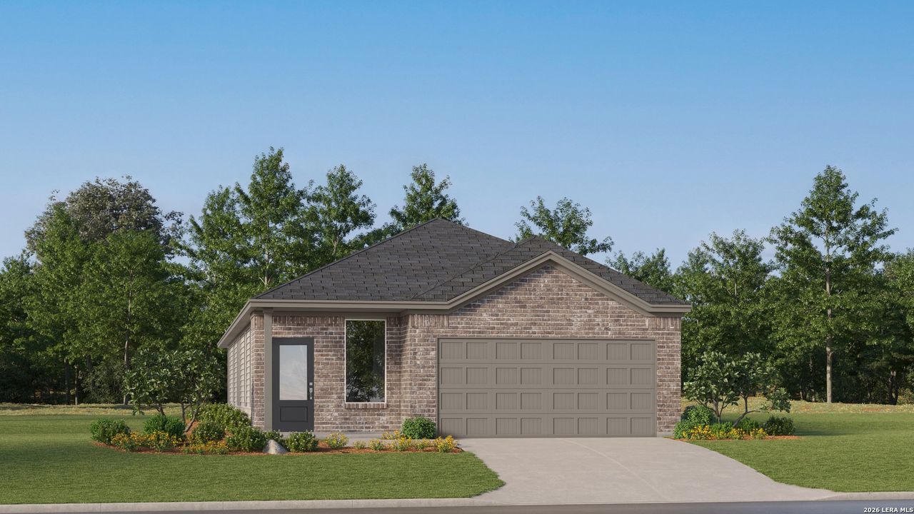 Front exterior of a new home in Blossom Ranch, San Antonio, TX, highlighting curb appeal (Image 2).