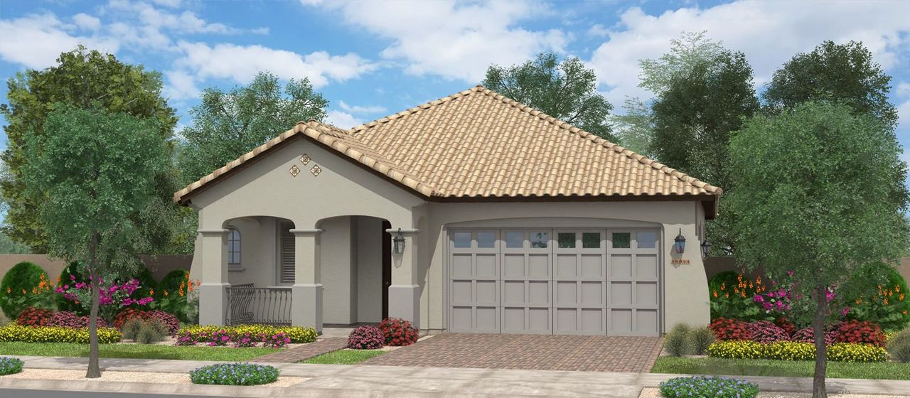 Front exterior of a new home in Orchard at Barney Farms, Queen Creek, AZ, highlighting curb appeal (Image 2).
