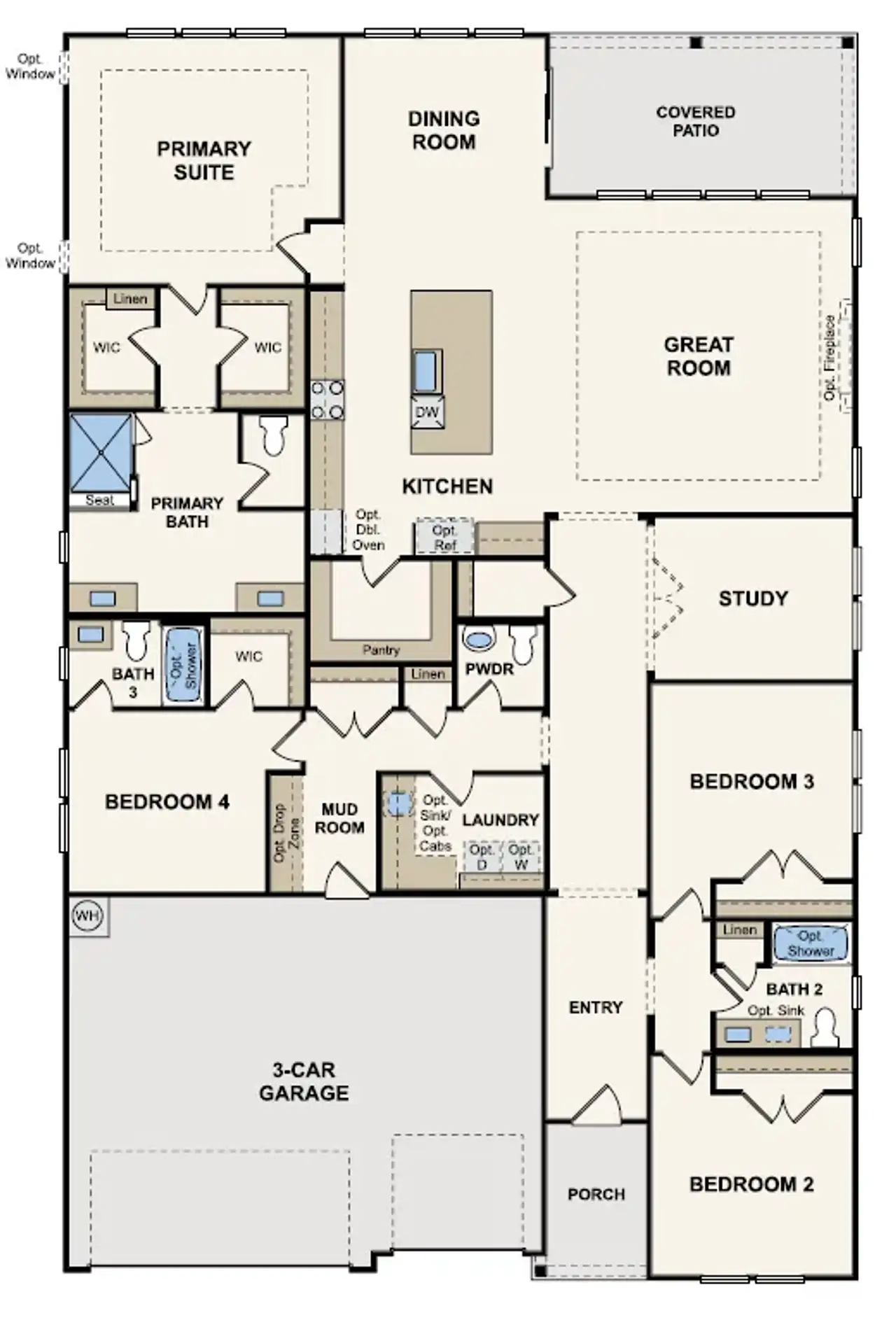 2D floor plan layout for the Kenai - 2822 by Century Communities in Homestead, Schertz, TX (Image 2).