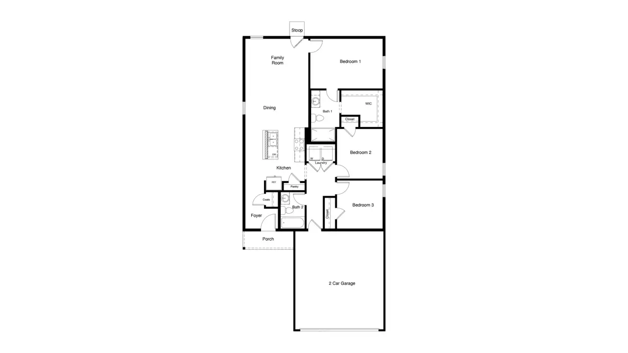2D floor plan layout of this home in Ponder Farms, Ponder, TX (Image 2).