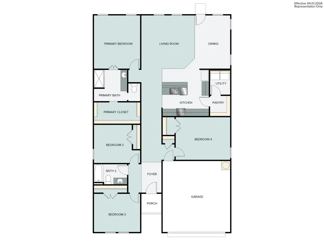 2D floor plan layout of this home in Fulshear Lakes, Fulshear, TX (Image 2).