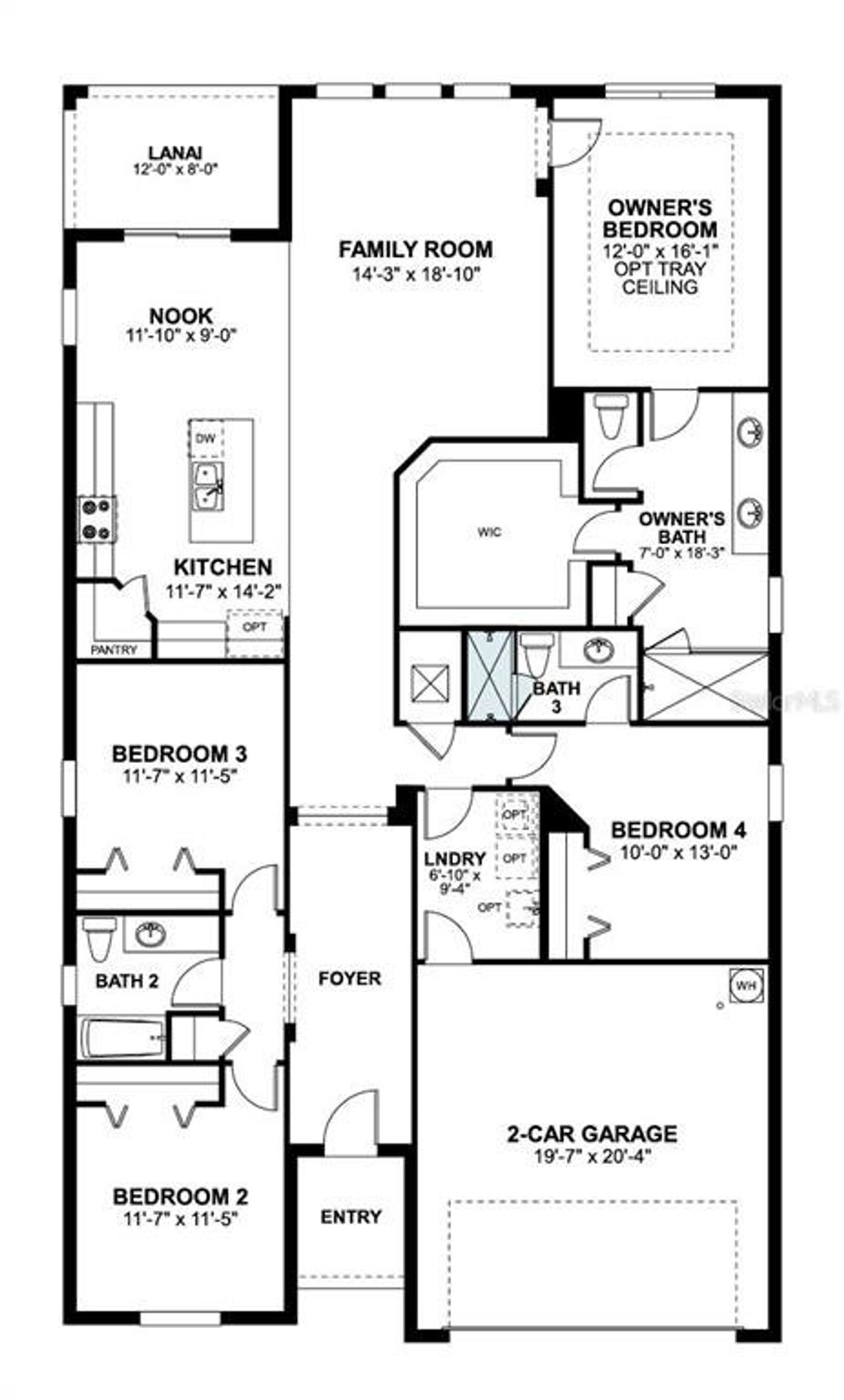 2D floor plan layout of this home in Center Lake on the Park, St. Cloud, FL (Image 2).