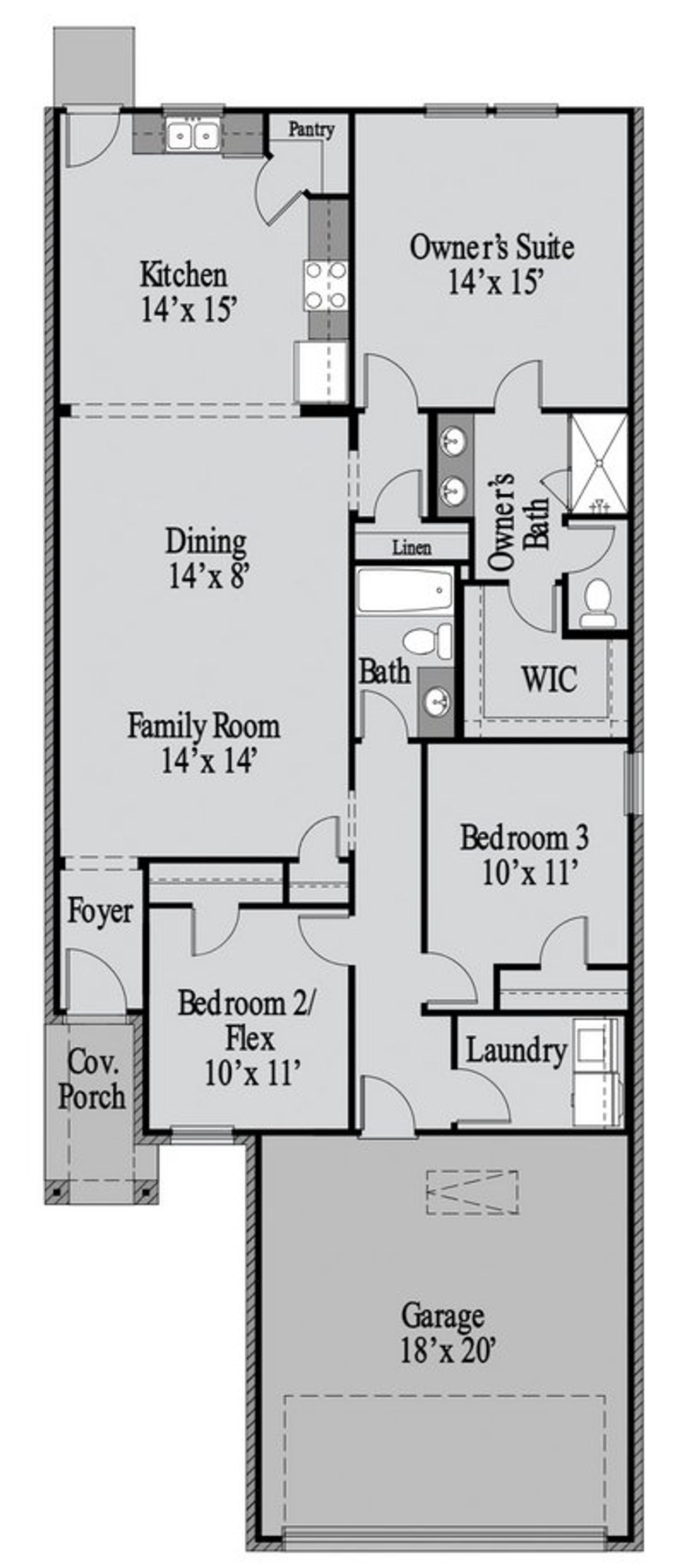 2D floor plan layout for the Burnet by UnionMain Homes in Reunion, Rhome, TX (Image 2).