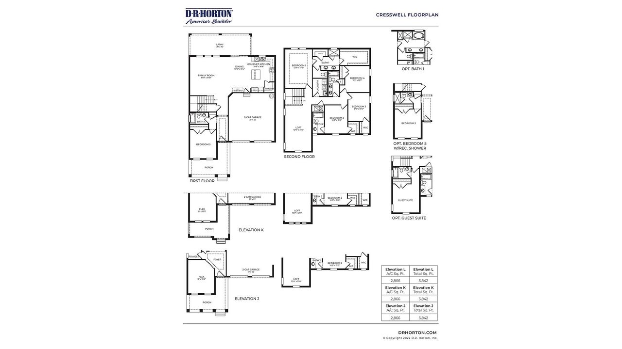 2D floor plan layout for the CRESSWELL by D.R. Horton in Waterleigh, Winter Garden, FL (Image 2).