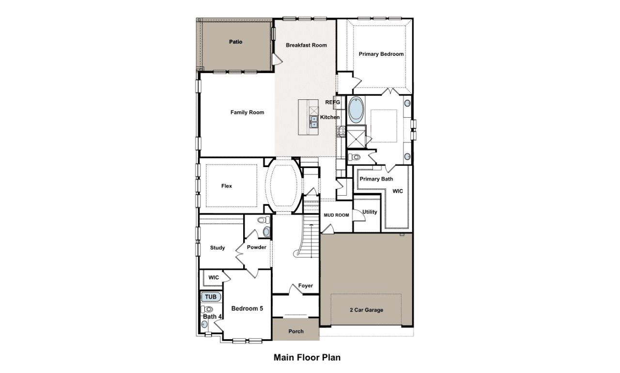 2D floor plan layout of this home in Bluffview Reserve, Leander, TX (Image 2).