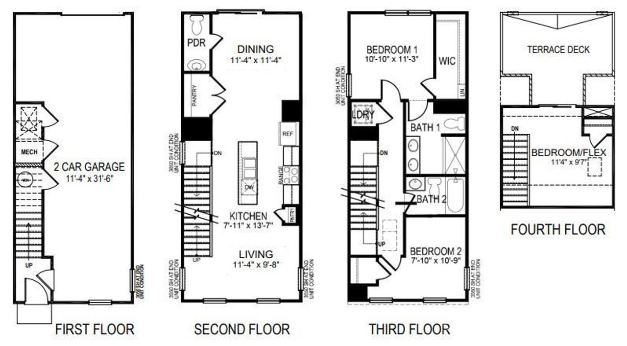 2D floor plan layout of this home in Anderson Street Townhomes, Charlotte, NC (Image 2).