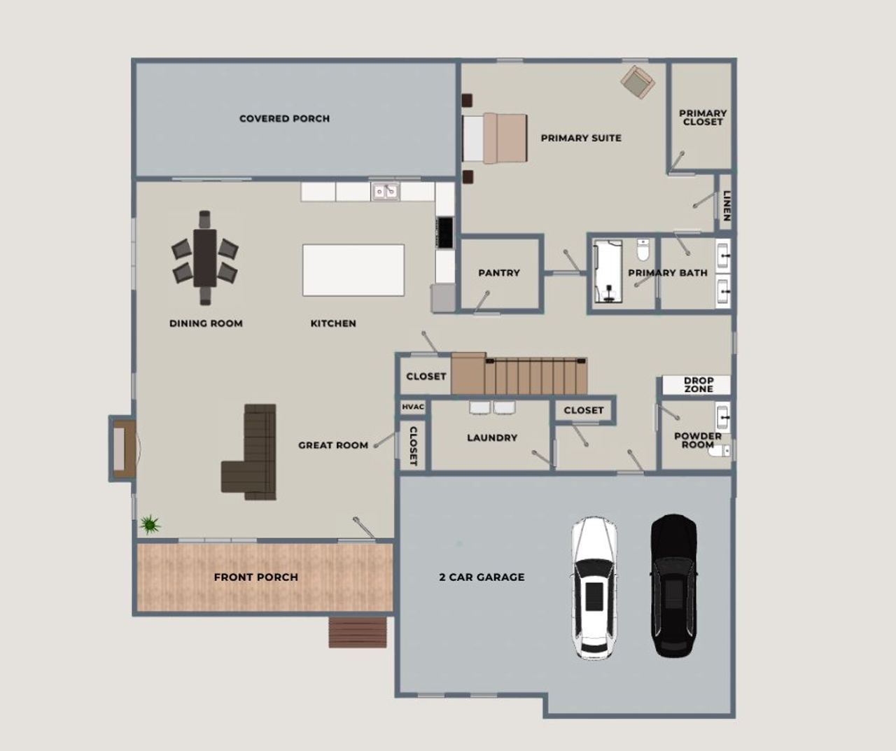 2D floor plan layout for the Spring Tide by Riverstone Construction, LLC in Faith View, Ooltewah, TN (Image 2). 2D floor plan layout for the Spring Tide by Riverstone Construction, LLC in Faith View, Ooltewah, TN (Image 2).
