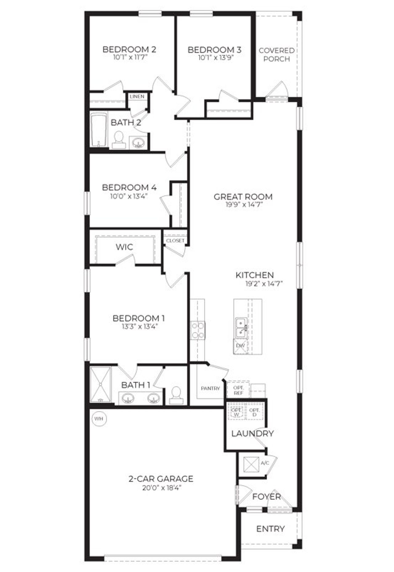 2D floor plan layout of this home in Bradbury Creek, Haines City, FL (Image 2).