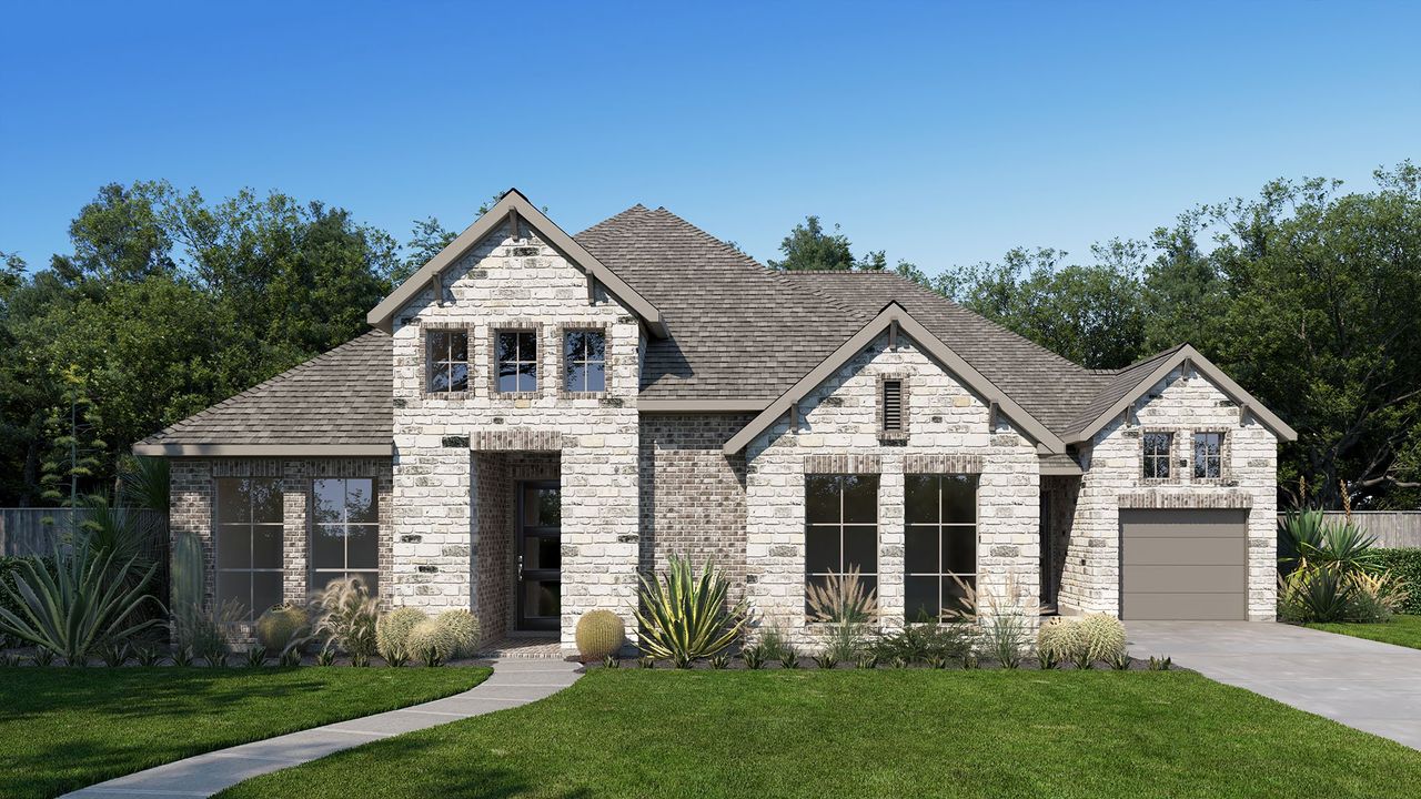 Representative exterior photo of a completed home built from the 3236W by Perry Homes in Somerset Park 80', Rockwall, TX (Image 2).