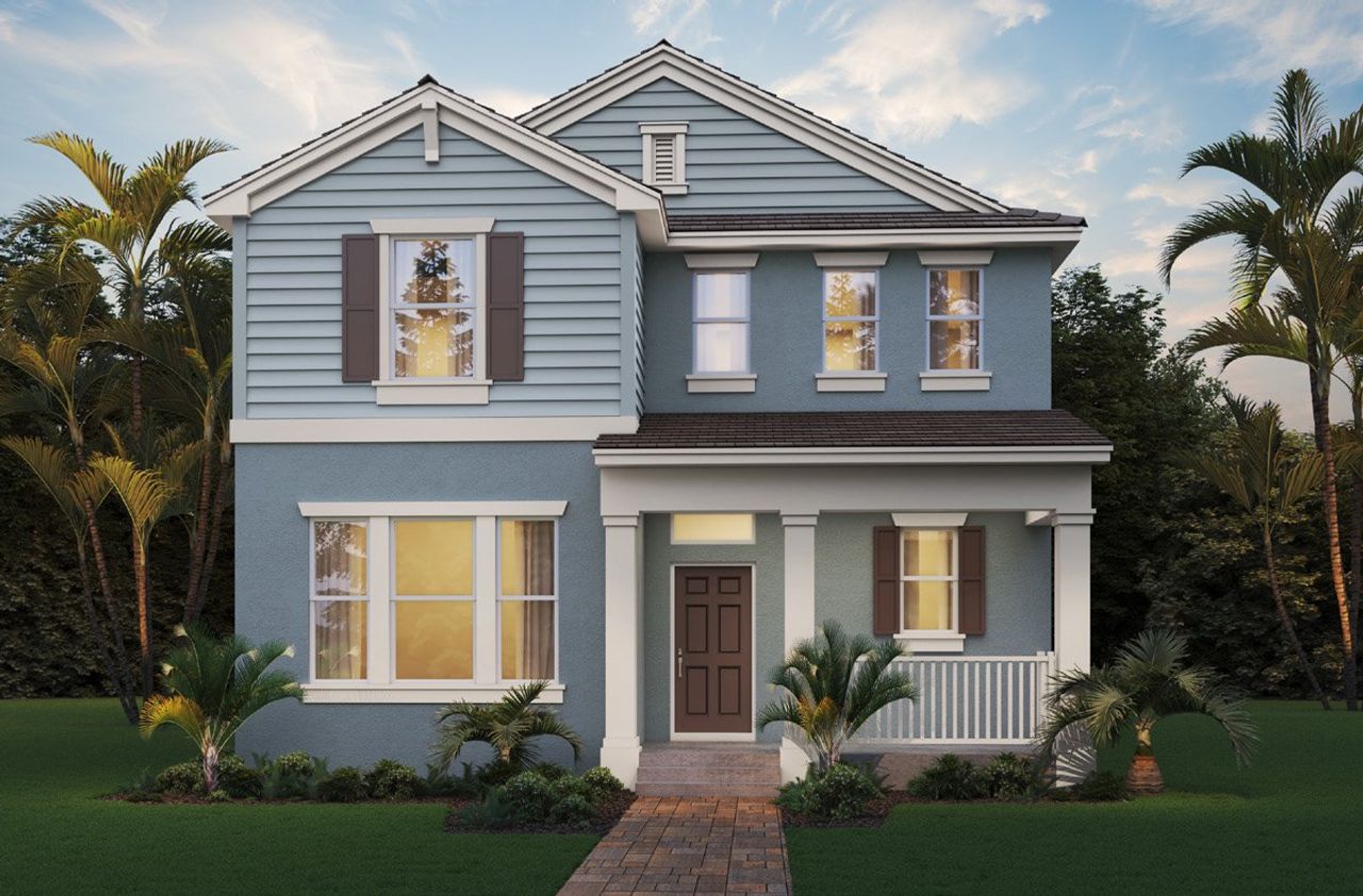 Front exterior of a new home in Waterleigh, Winter Garden, FL, highlighting curb appeal (Image 2).